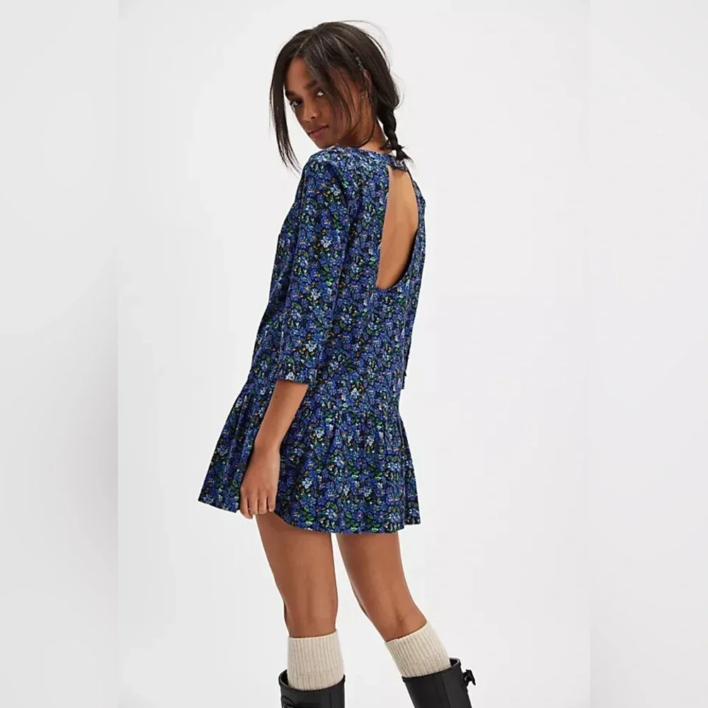 NWOT Free People The Avenue Mini Floral Ruffle Cutout Scoop Neck Dress XS